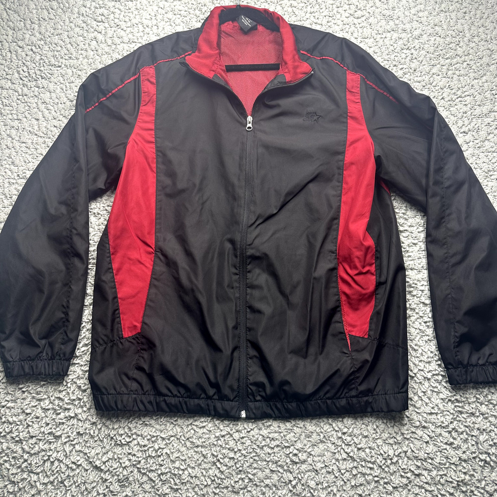 Vintage Starter Windbreaker Track Jacket Mens Medium Full Zip Colorblock Black
